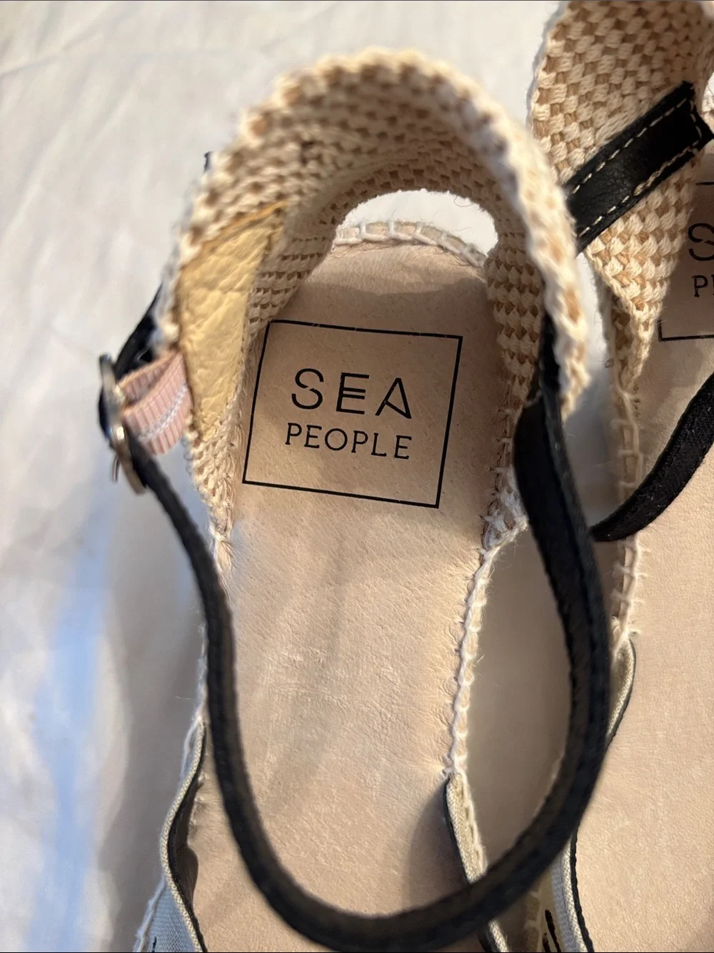 Sea People Black Floral Espadrille Ankle-Strap Flats, SZ 8.5 NWOT